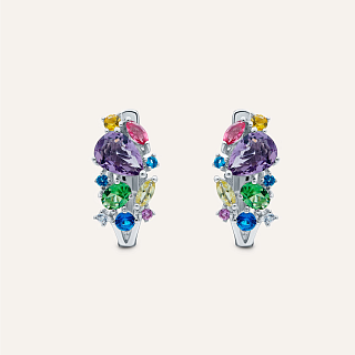 Silver earrings with Sapphire ,Cubic Zirconia